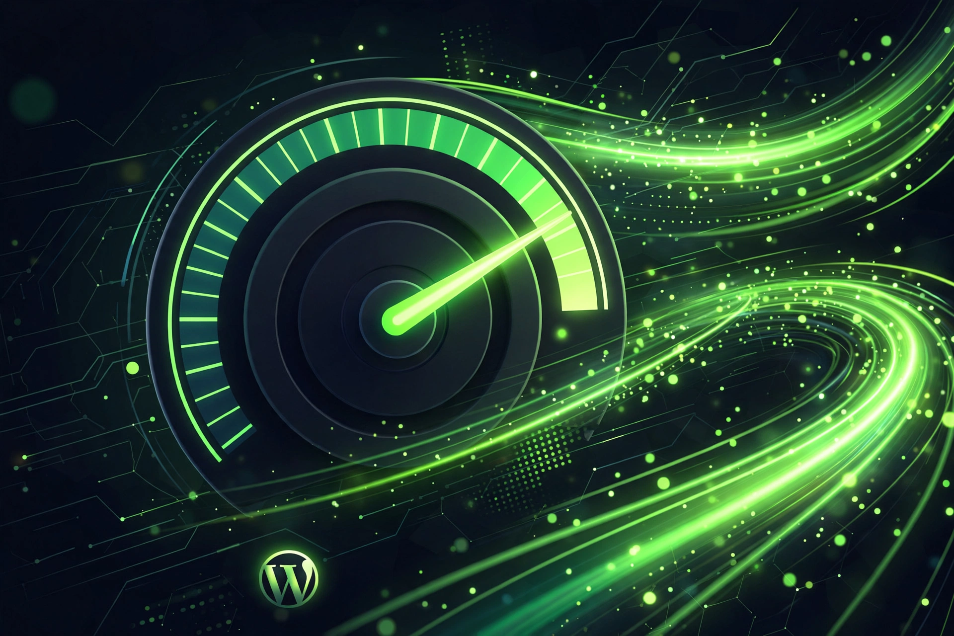 Speedometer showing fast website performance from a lightweight SEO plugin