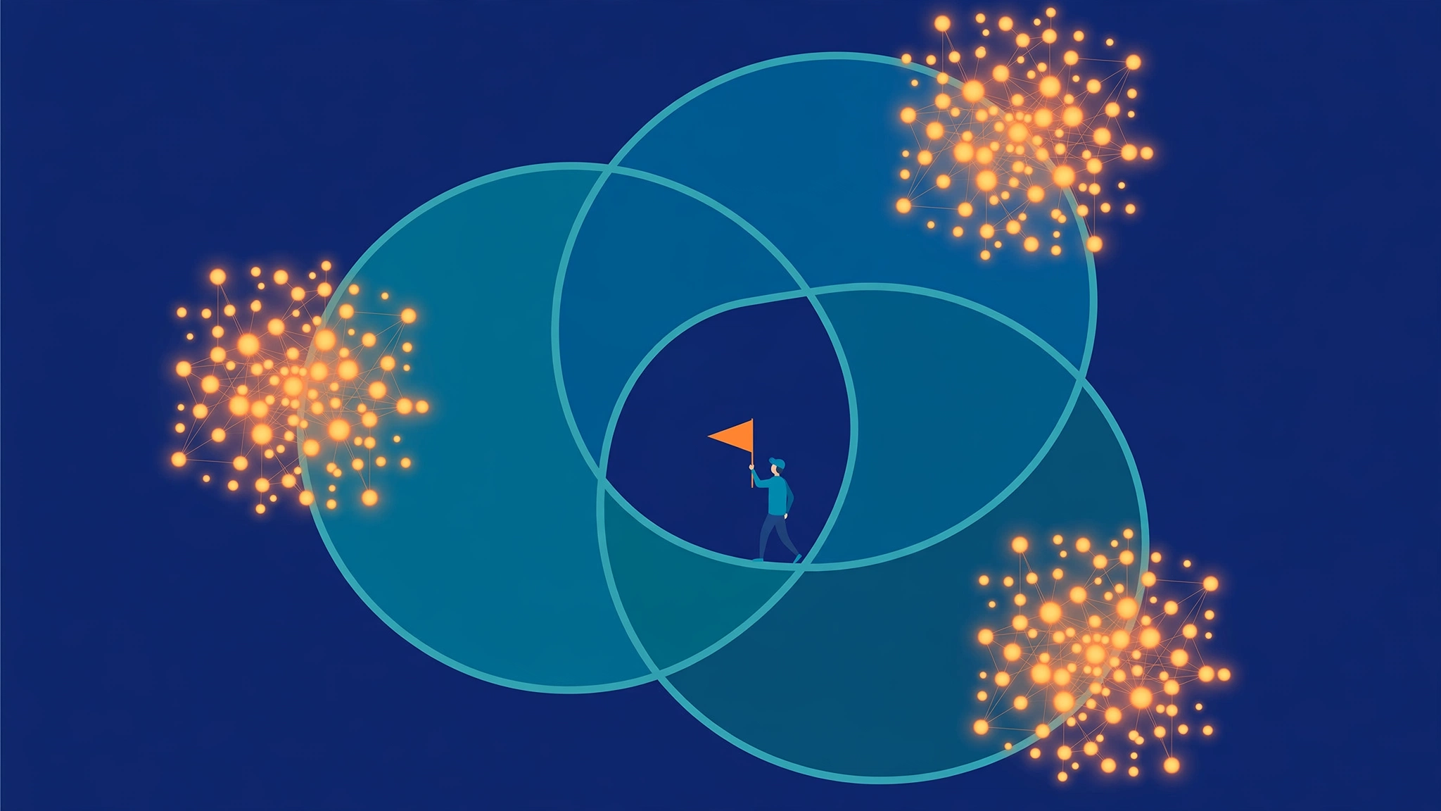 Content gap analysis SEO Venn diagram showing competitor keyword overlaps and untapped topic gaps