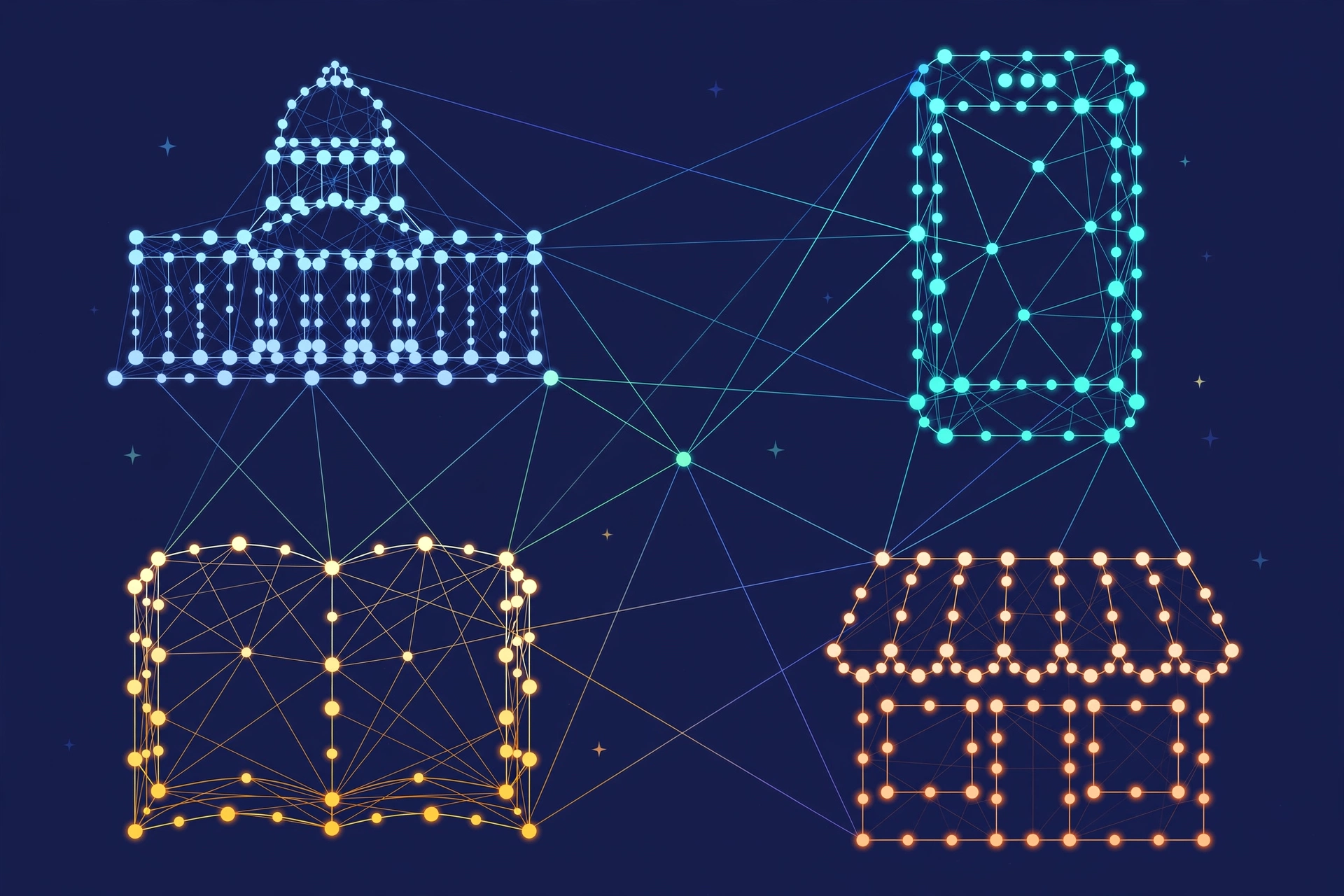 Entity SEO relationship map: interconnected entities across a digital web