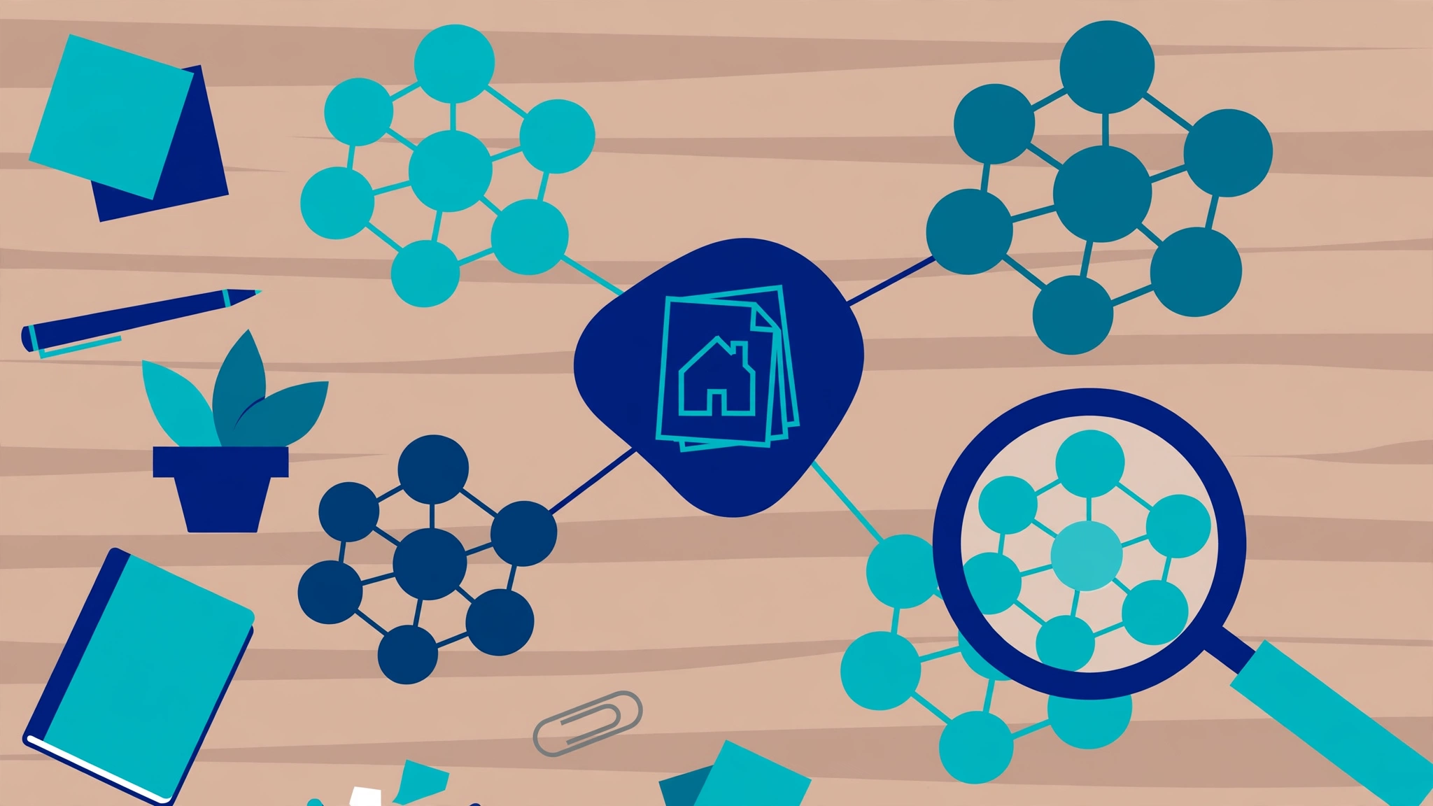 Topical map diagram: pillar pages and cluster articles forming an interconnected knowledge web