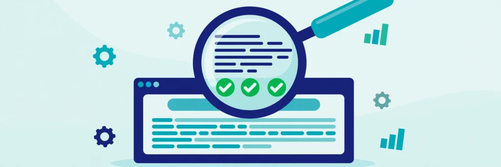 How to do a technical SEO audit — magnifying glass inspecting a website illustration