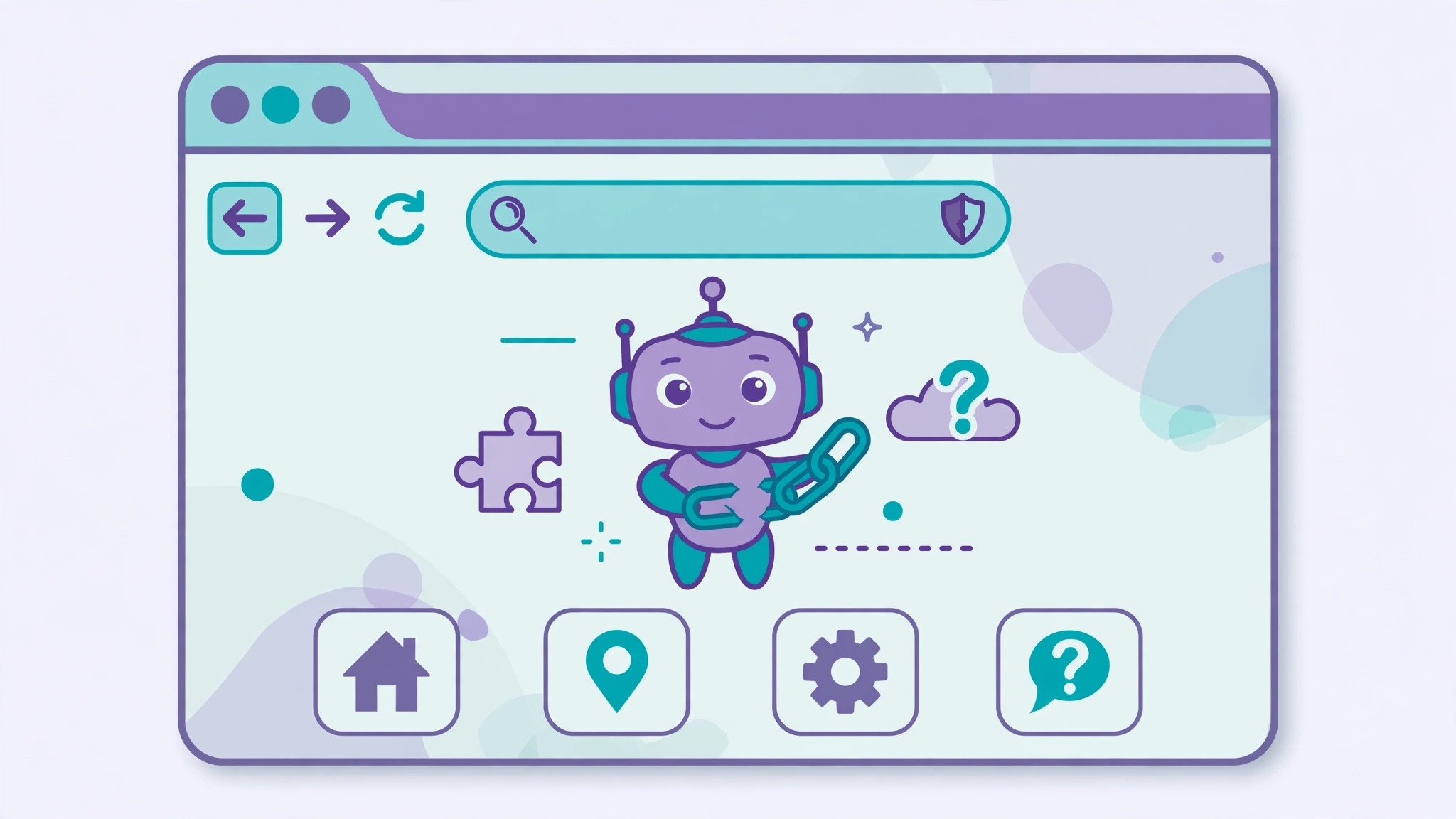 Custom 404 error page design with search bar and helpful navigation links