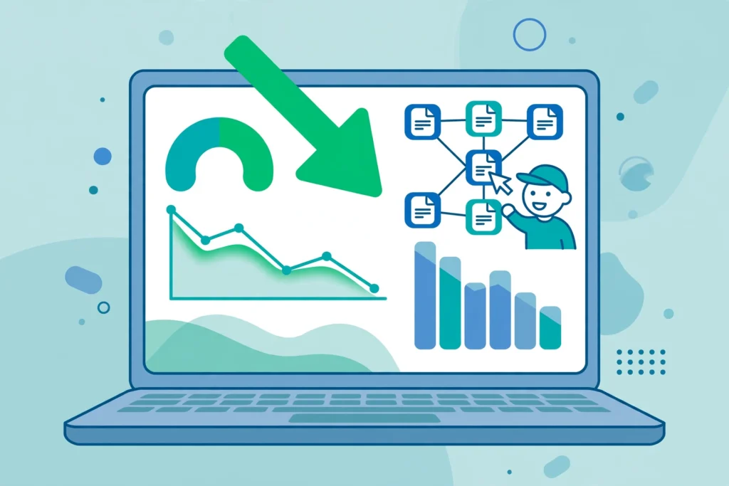 How to reduce bounce rate: analytics dashboard showing a falling bounce rate trend