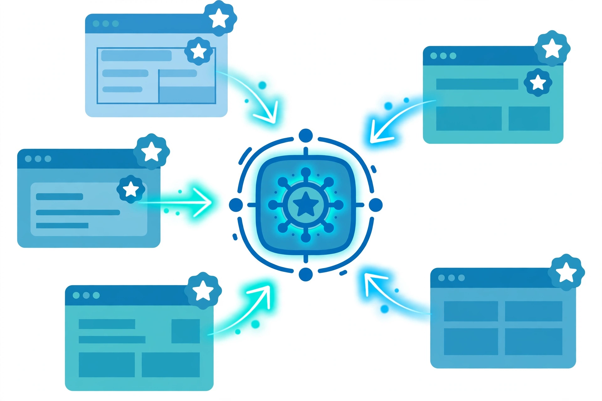 High-quality backlinks flowing into a central website to increase domain authority