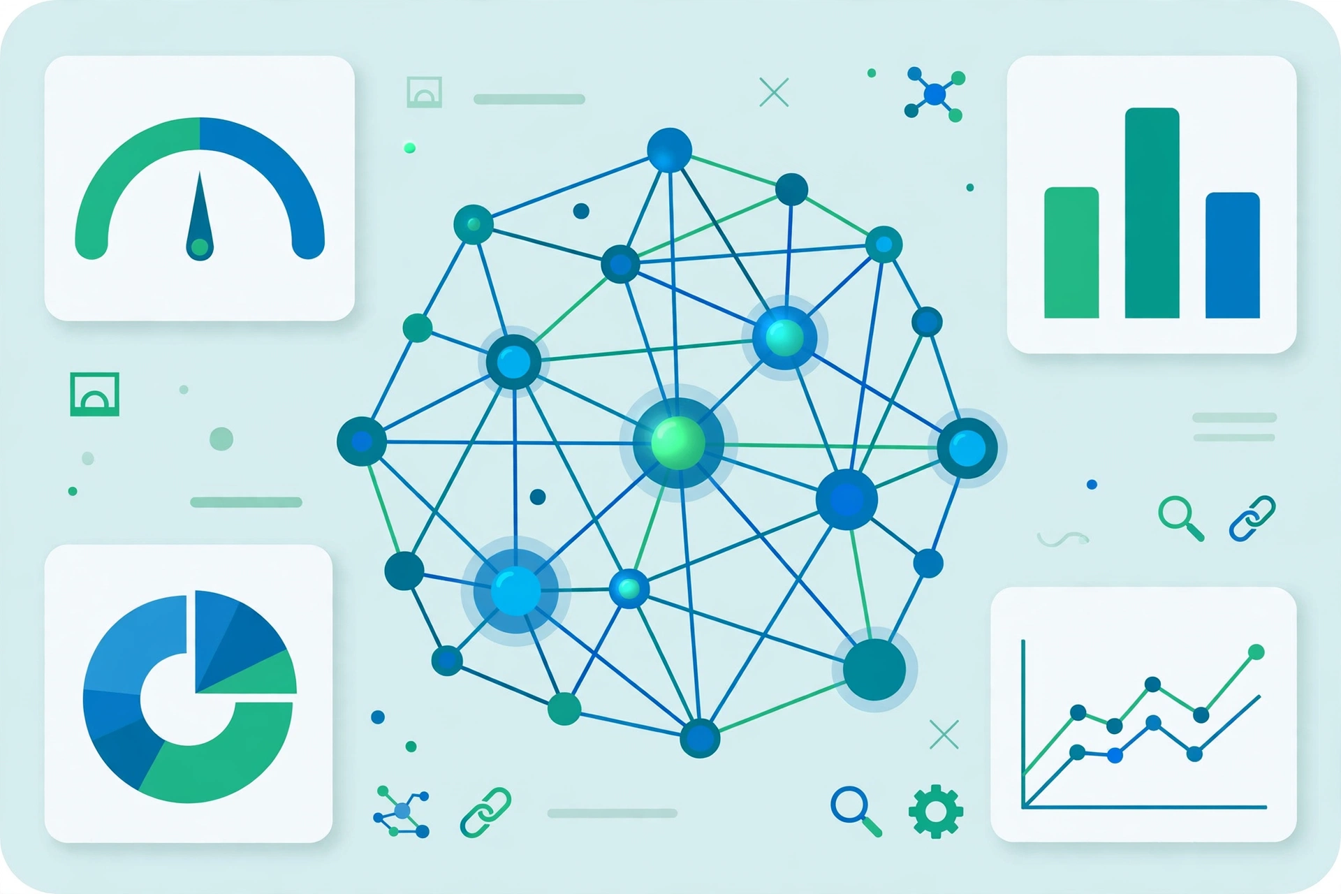 Internal link distribution network graph across website pages