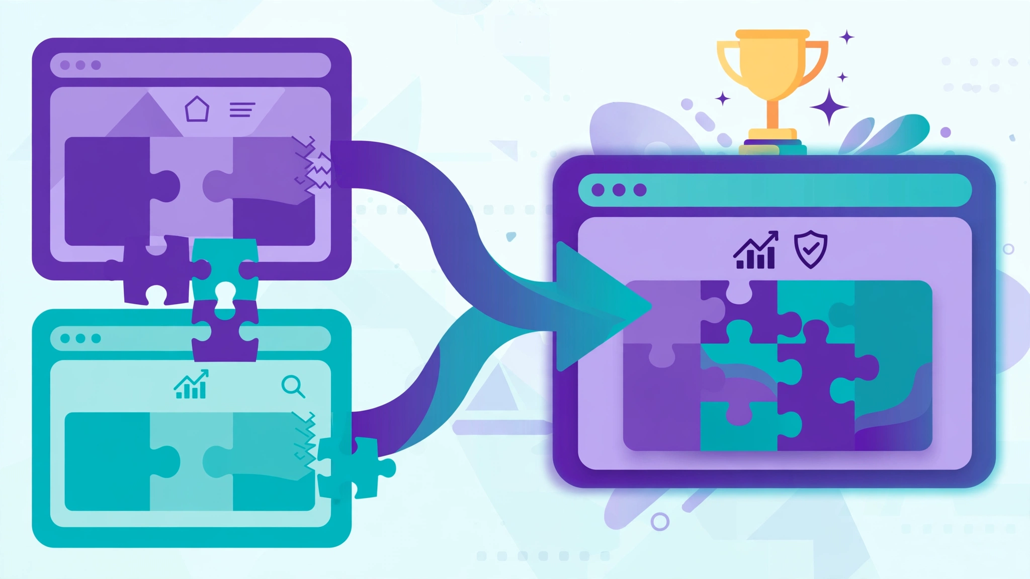 Two web pages merging into one stronger page to fix keyword cannibalization