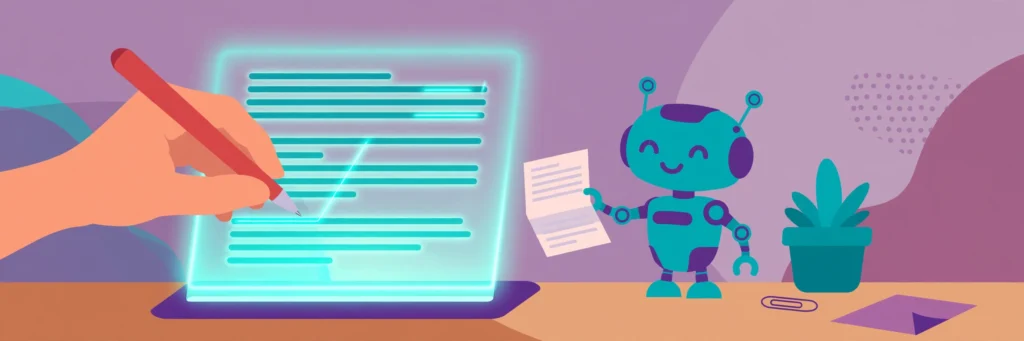 How to humanize AI content: human editor refining an AI draft illustration