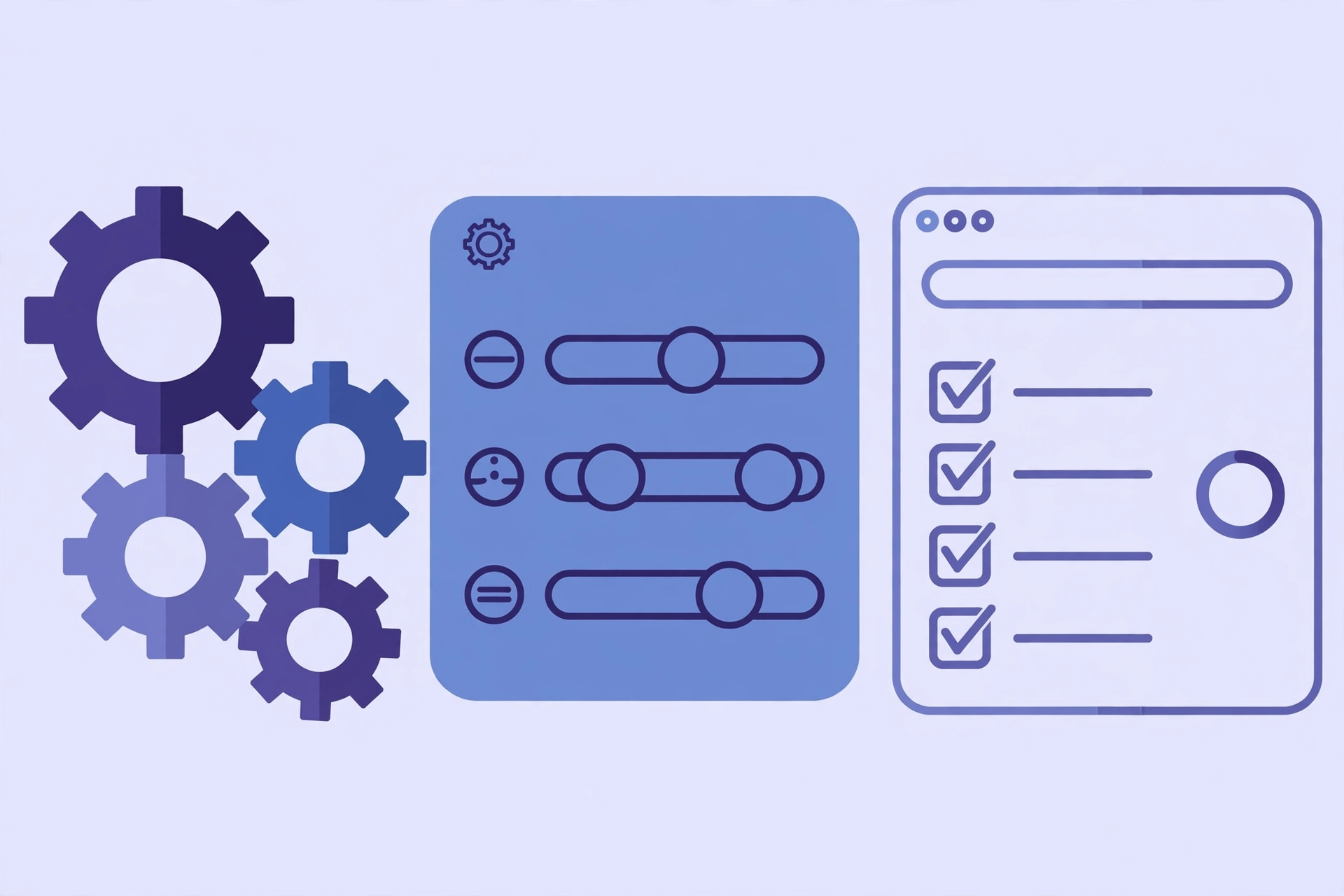 WordPress SEO plugin settings panel with gears and checklist illustration