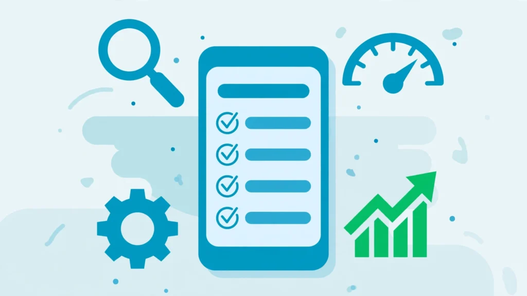 mobile seo checklist 2026 flat vector illustration of smartphone website optimization
