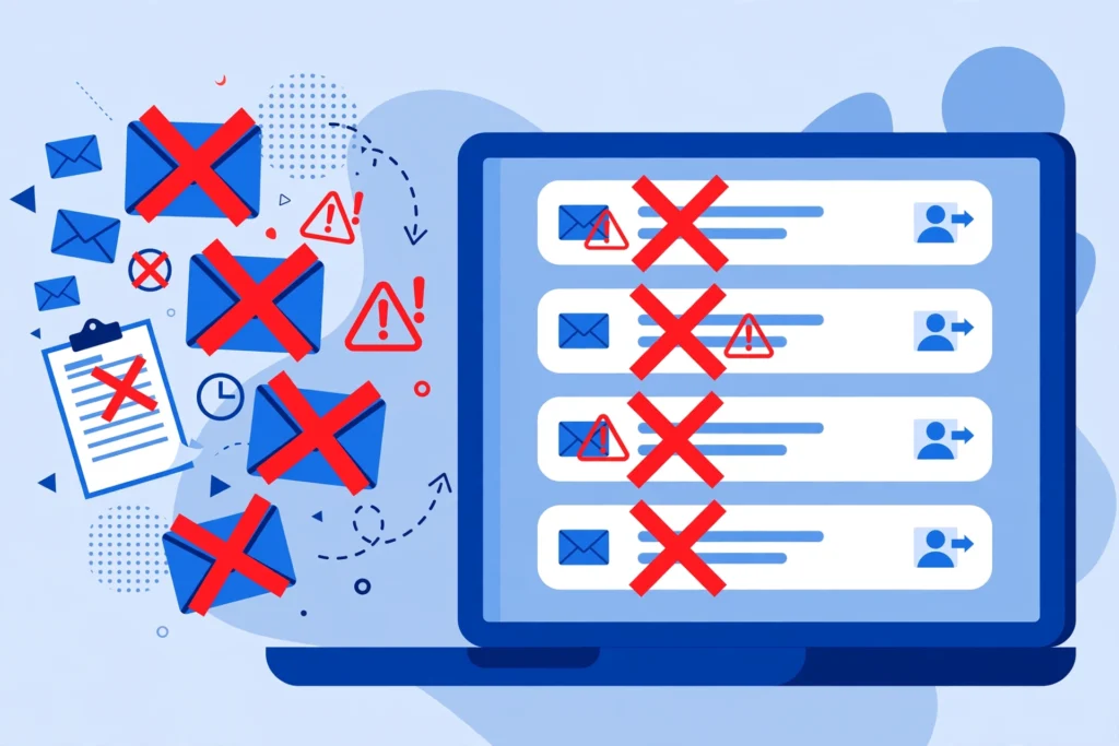 Guest post outreach mistakes illustration with rejected emails