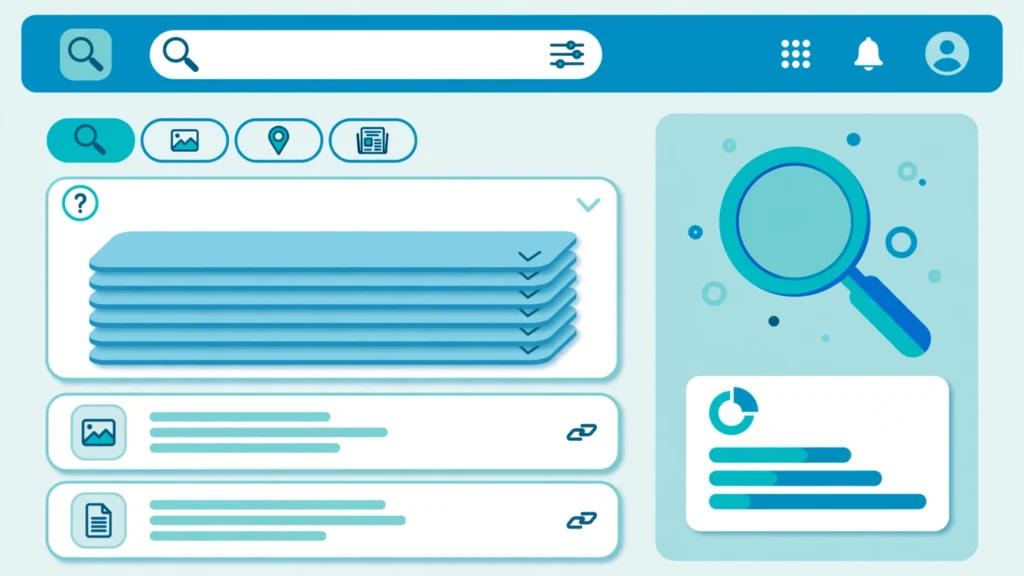 Illustration of a Google People Also Ask box with question cards, representing people also ask optimization