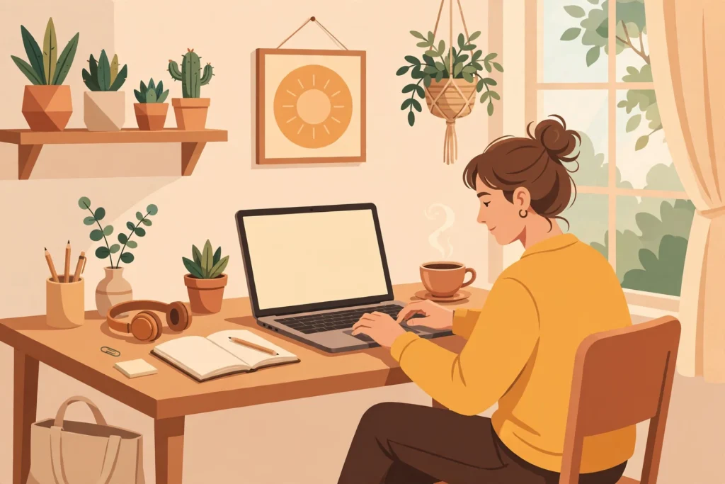 Freelance SEO content writer working remotely illustration
