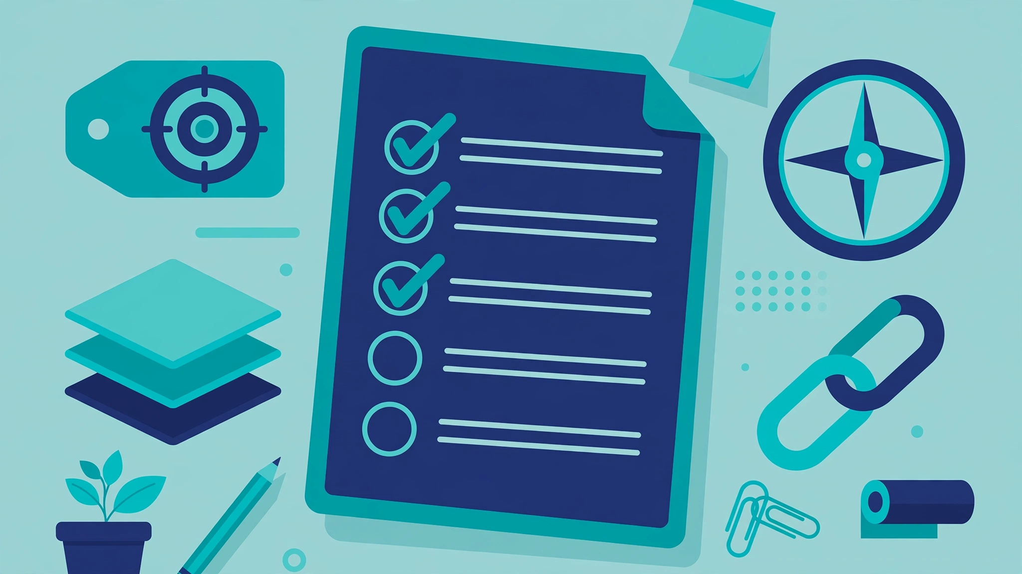 SEO content brief checklist with keyword, intent, outline, and internal link sections