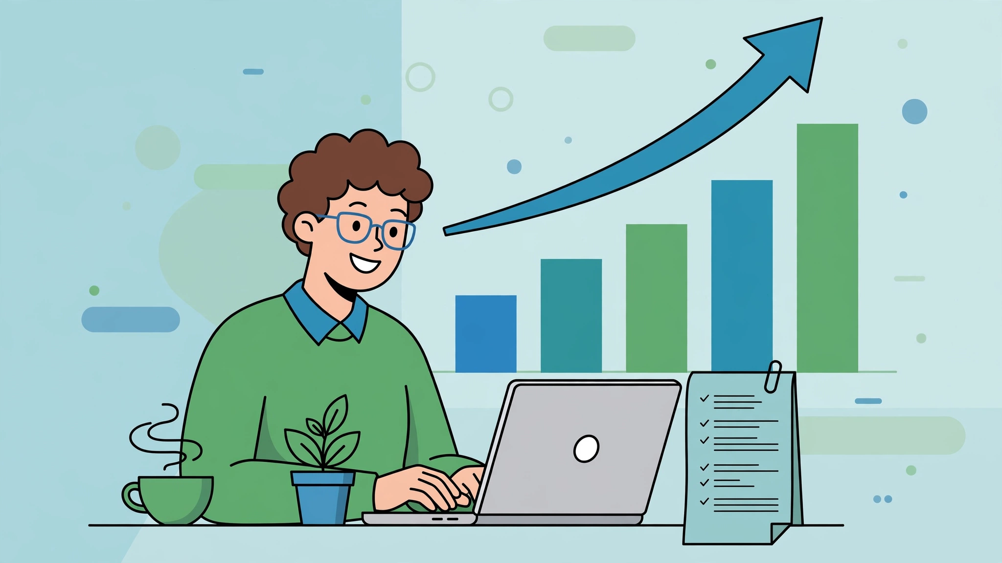 Writer following an SEO content brief while search rankings trend upward