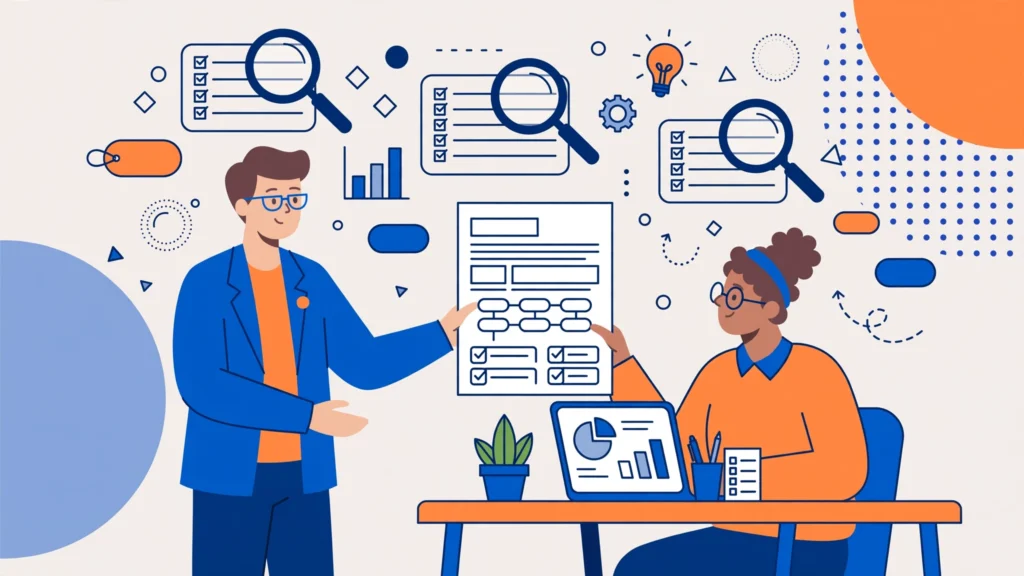 SEO content brief example showing a strategist handing a structured brief to a writer