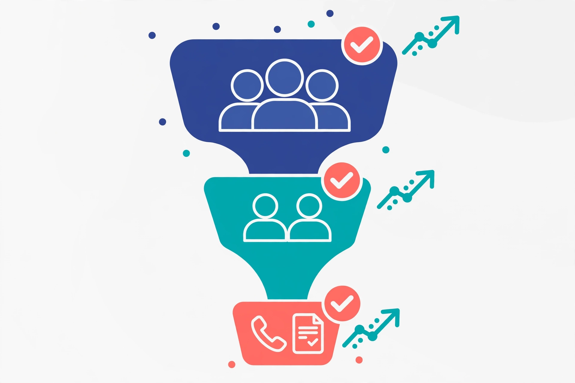 Three-stage SEO conversion optimization funnel diagram for service businesses