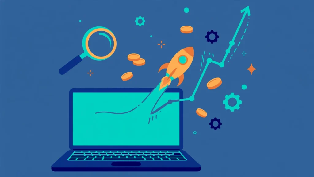 SEO for startups - rocket launching with organic search growth chart
