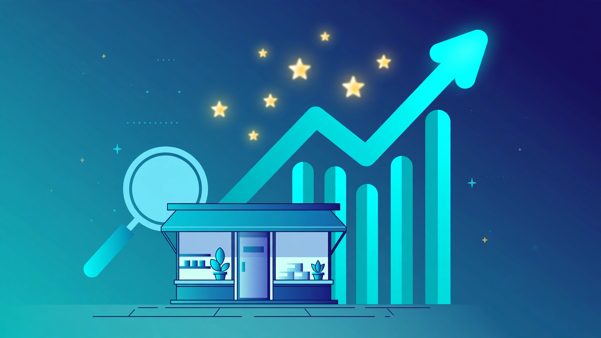 Illustration of a small business climbing search rankings
