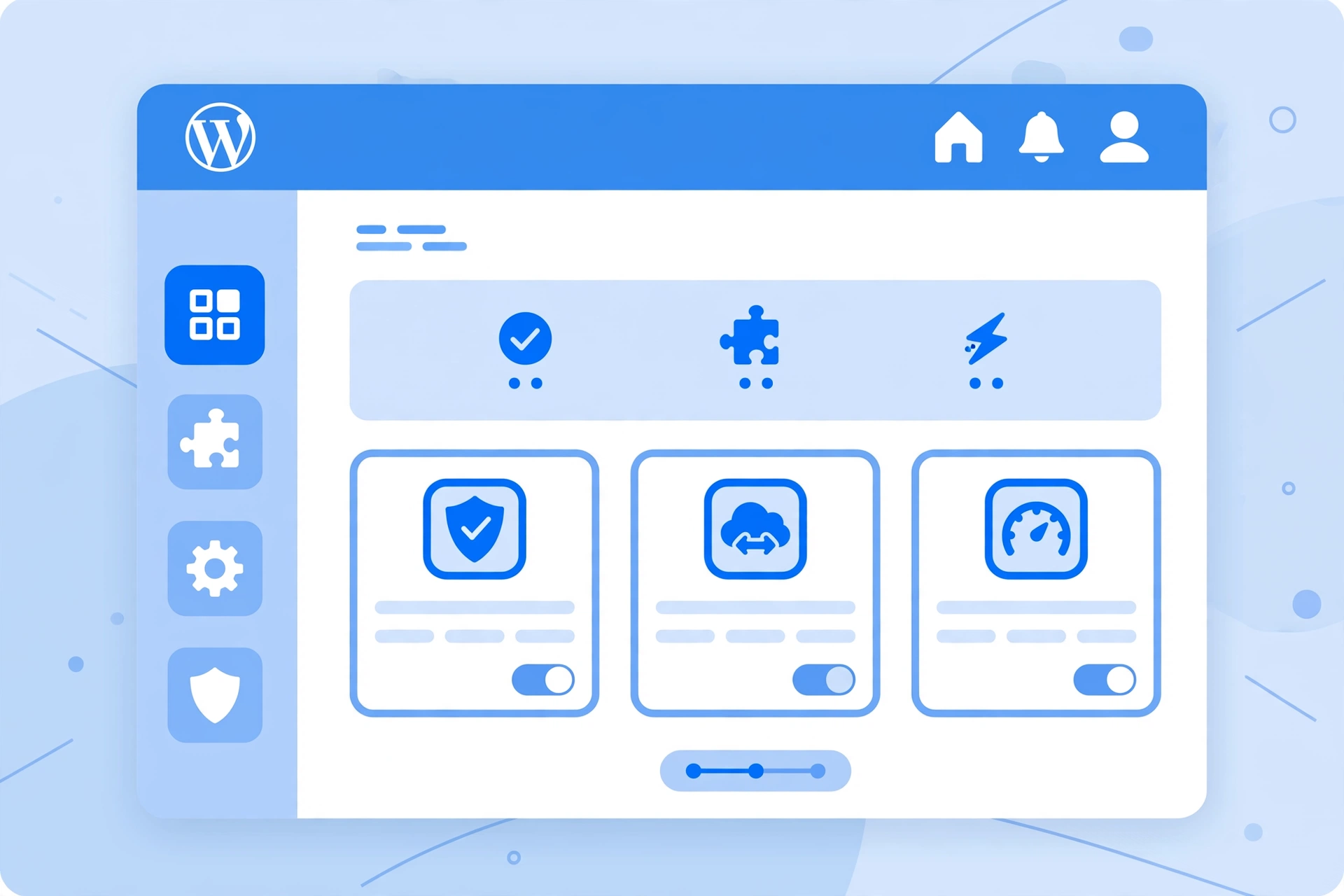 WordPress SEO plugin stack — minimal set of essential plugins on a WordPress dashboard illustration