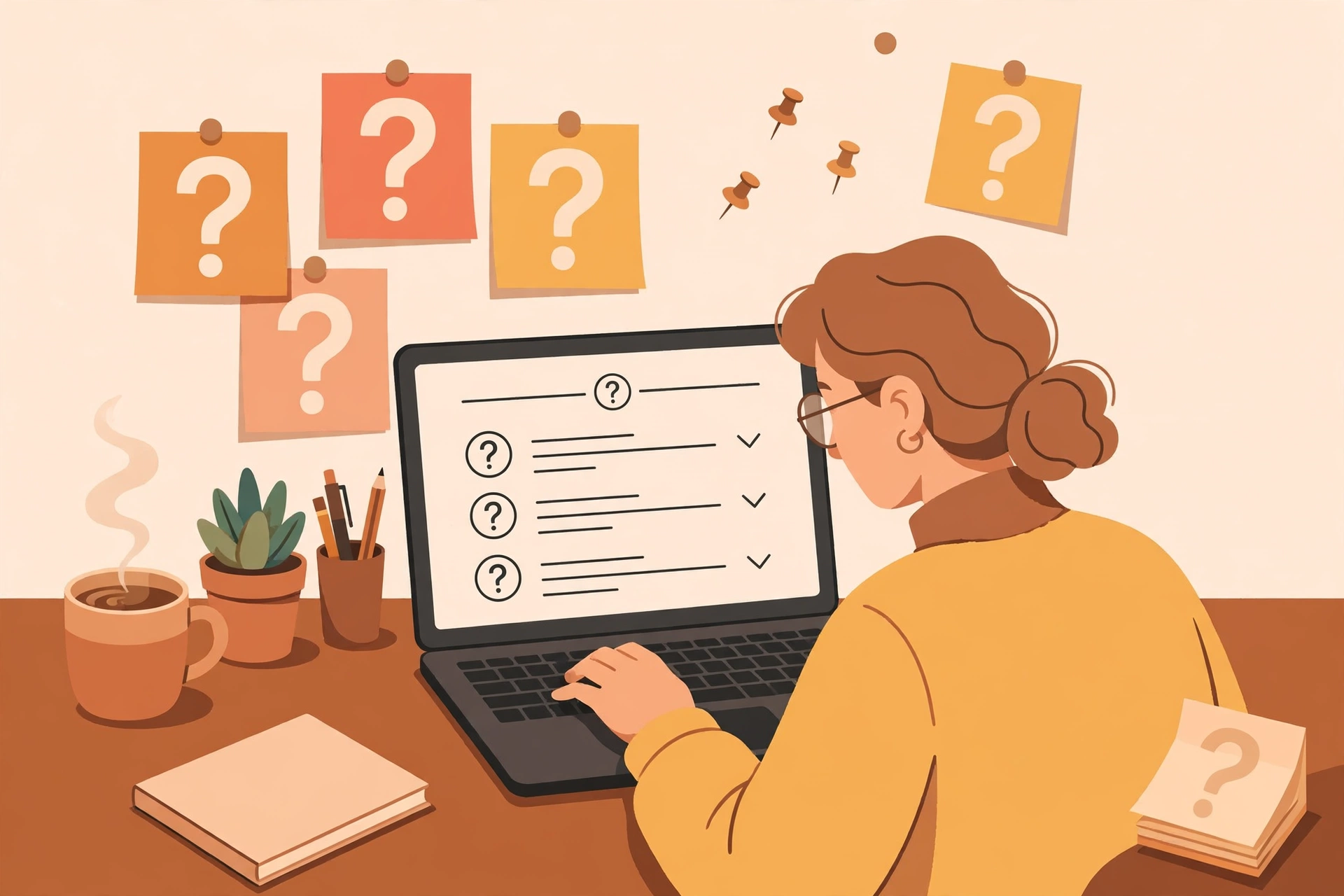 Writer creating question-and-answer content for a zero click search strategy
